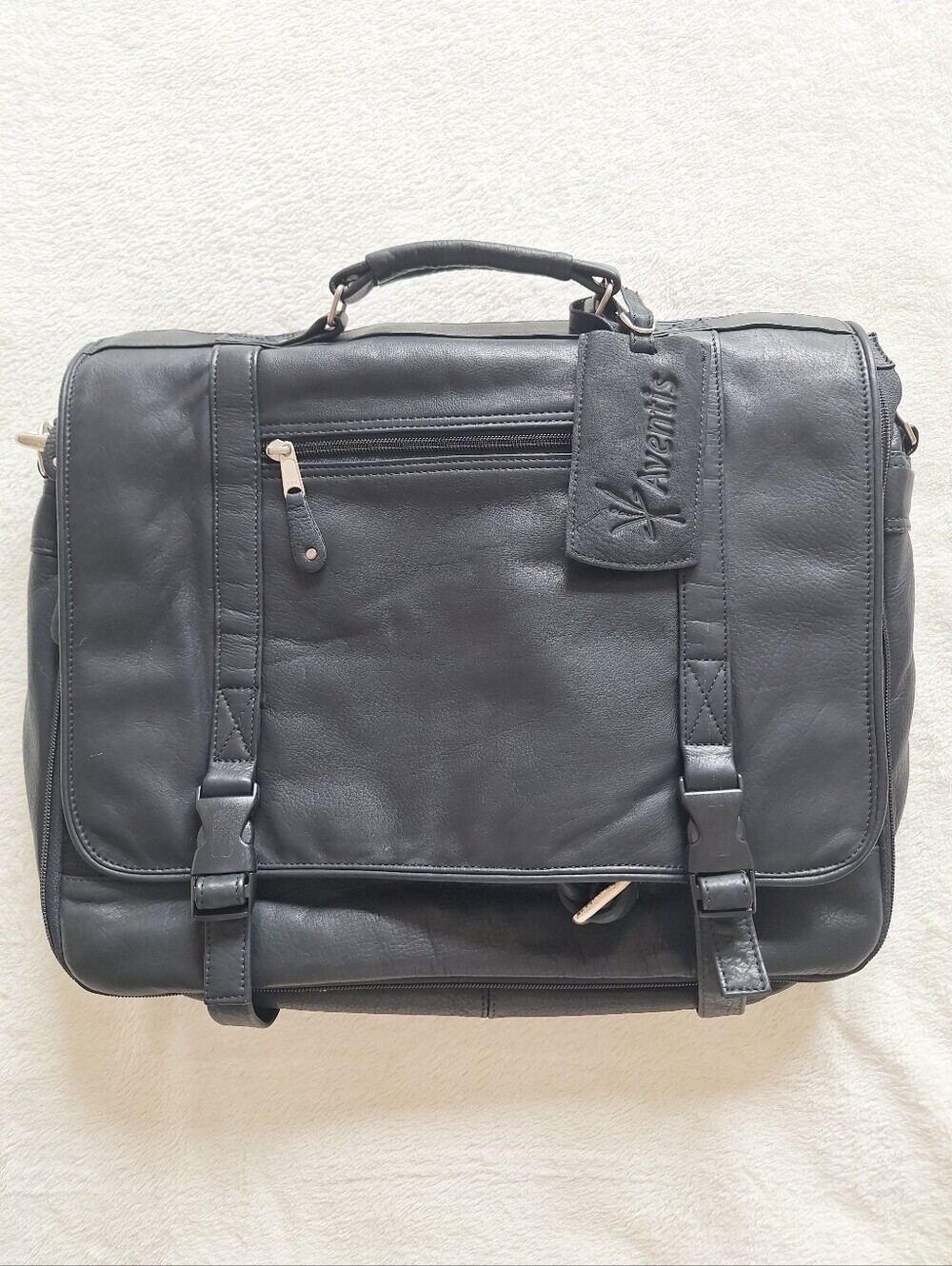 NEW Canyon Outback Black Leather Laptop Briefcase Aventis Messenger Bag 16"
